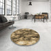 Round Patterned Metallic Gold Rug in a Office, pat206brn