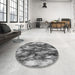 Round Patterned Dark Gray Rug in a Office, pat206gry