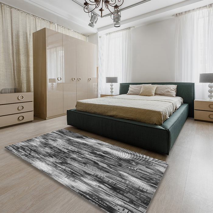 Patterned Dark Gray Rug in a Bedroom, pat206gry