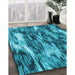 Machine Washable Transitional Dark Cyan Green Rug in a Family Room, wshpat206lblu