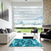 Square Patterned Dark Cyan Green Rug in a Living Room, pat206lblu