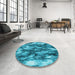 Round Patterned Dark Cyan Green Rug in a Office, pat206lblu