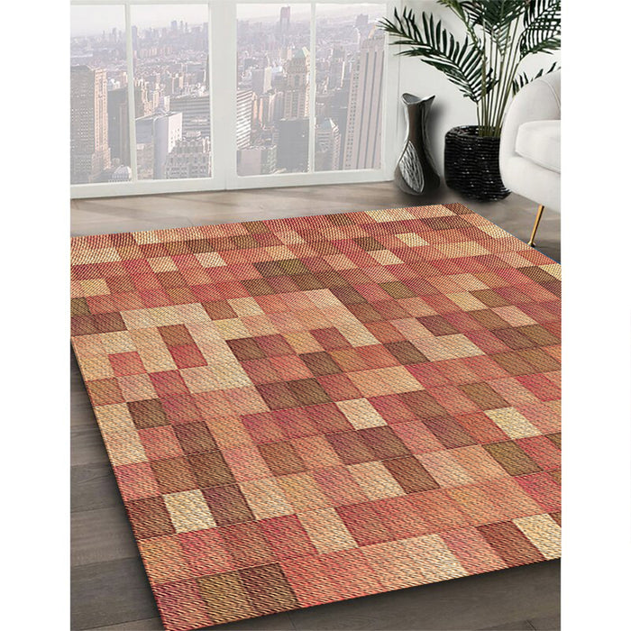 Patterned Red Rug in Family Room, pat2060brn