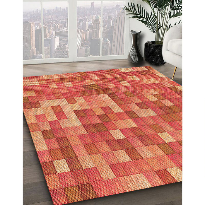 Patterned Neon Red Rug in Family Room, pat2060org