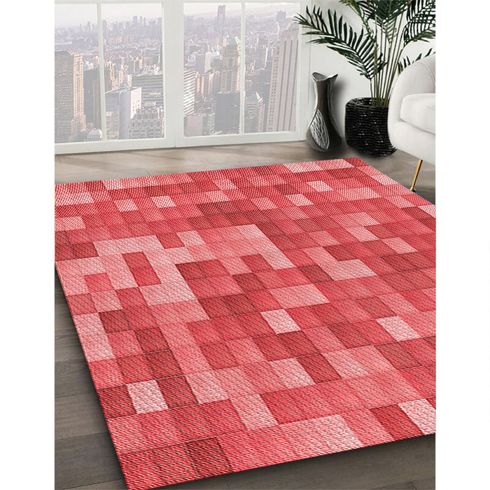 Patterned Red Rug in Family Room, pat2060rd