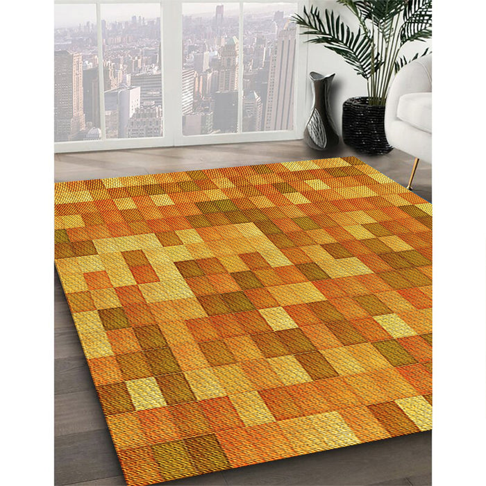Patterned Orange Red Orange Rug in Family Room, pat2060yw
