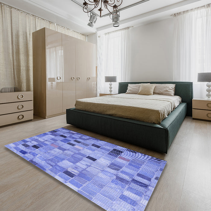 Round Machine Washable Transitional Sky Blue Rug in a Office, wshpat2061blu