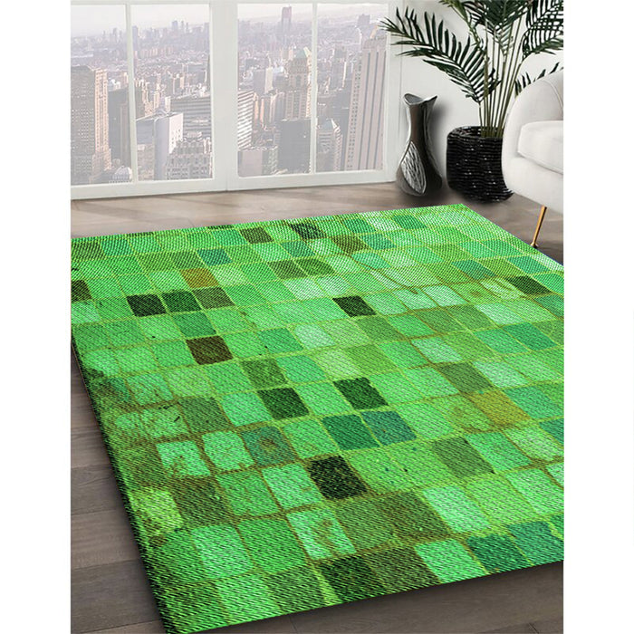 Patterned Neon Green Rug in Family Room, pat2061grn