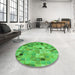 Round Patterned Neon Green Rug in a Office, pat2061grn