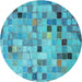 Square Patterned Bright Turquoise Blue Rug, pat2061lblu