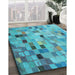 Patterned Bright Turquoise Blue Rug in Family Room, pat2061lblu
