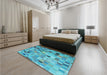 Patterned Bright Turquoise Blue Rug in a Bedroom, pat2061lblu