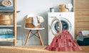 Machine Washable Transitional Ruby Red Rug in a Washing Machine, wshpat2061rd