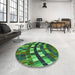 Round Patterned Dark Forest Green Rug in a Office, pat2062grn