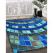 Patterned Macaw Blue Green Rug in Family Room, pat2062lblu