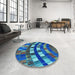 Round Patterned Macaw Blue Green Rug in a Office, pat2062lblu