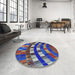 Round Machine Washable Transitional Gunmetal Gray Rug in a Office, wshpat2062