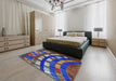 Patterned Gunmetal Gray Modern Rug in a Bedroom, pat2062