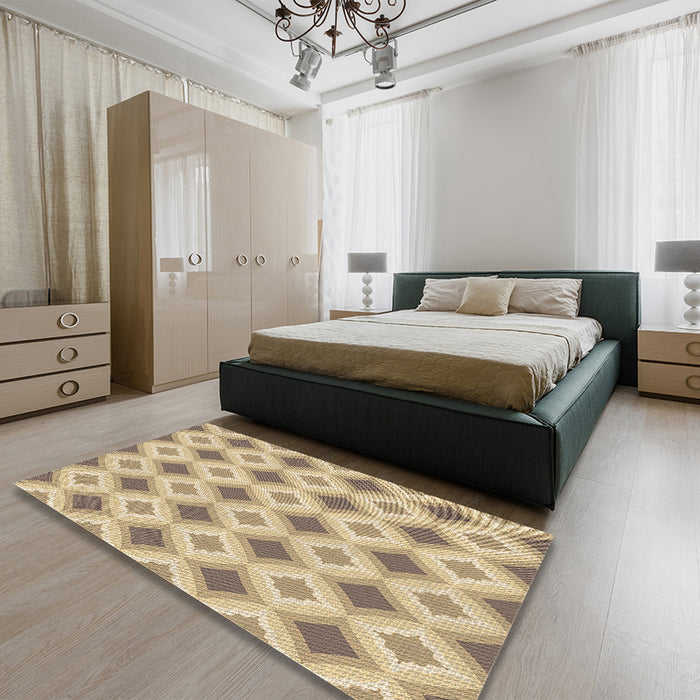 Patterned Copper Brown Rug in a Bedroom, pat2063brn