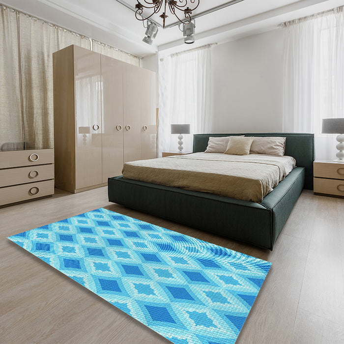 Patterned Deep Sky Blue Rug in a Bedroom, pat2063lblu