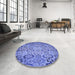 Round Patterned Denim Blue Rug in a Office, pat2065blu