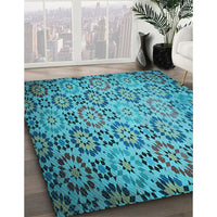 Patterned Teal Green Rug, pat2065lblu