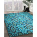 Patterned Teal Green Rug in Family Room, pat2065lblu