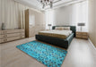 Patterned Teal Green Rug in a Bedroom, pat2065lblu