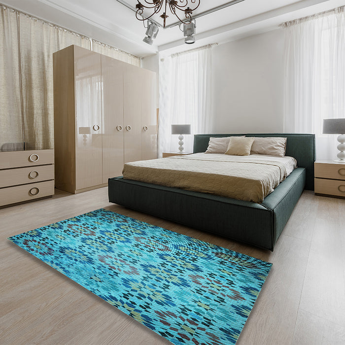 Patterned Teal Green Rug in a Bedroom, pat2065lblu