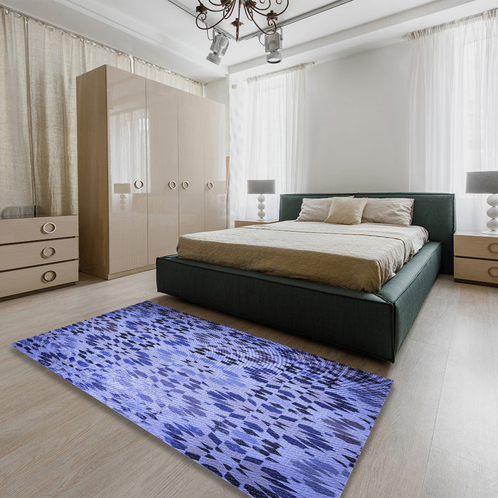 Patterned Denim Blue Rug in a Bedroom, pat2066blu
