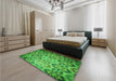 Patterned Green Rug in a Bedroom, pat2066grn