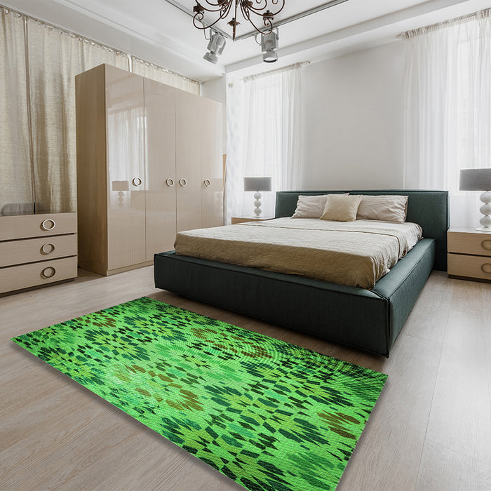 Patterned Green Rug in a Bedroom, pat2066grn