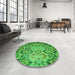 Round Patterned Green Rug in a Office, pat2066grn