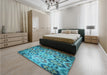 Patterned Teal Green Rug in a Bedroom, pat2066lblu