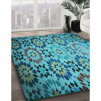 Patterned Teal Green Rug, pat2066lblu