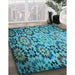 Patterned Teal Green Rug in Family Room, pat2066lblu