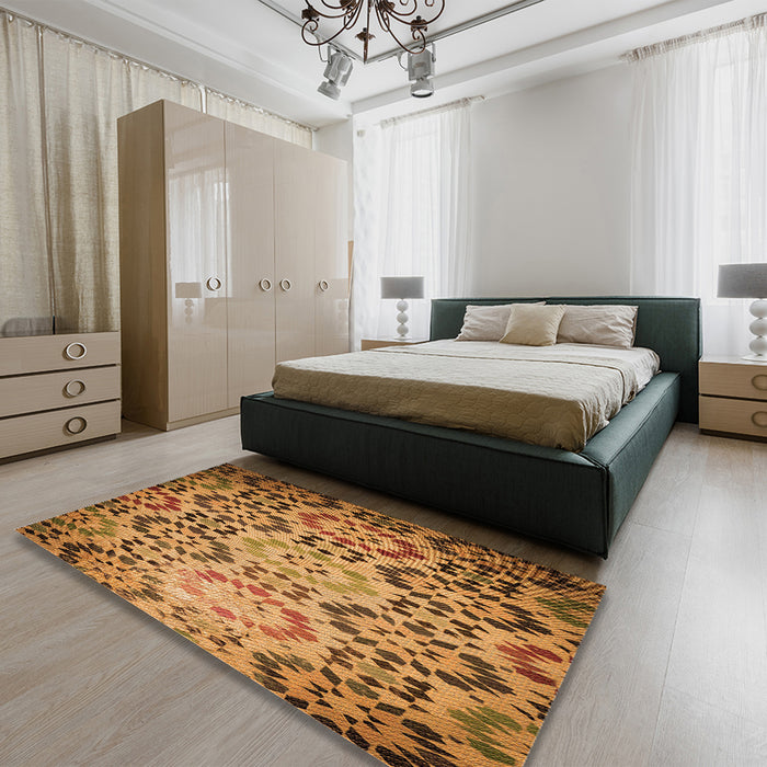 Patterned Saddle Brown Rug in a Bedroom, pat2066org