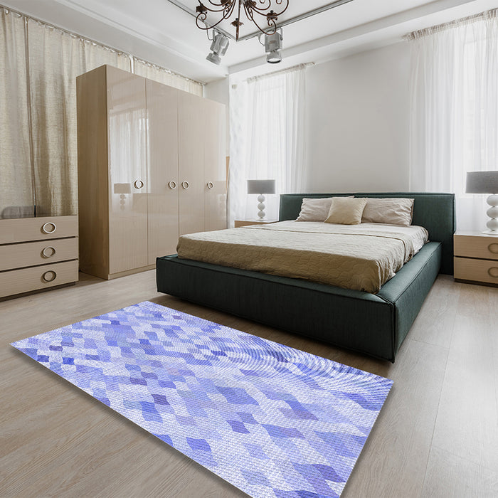 Round Machine Washable Transitional Sky Blue Rug in a Office, wshpat2068blu