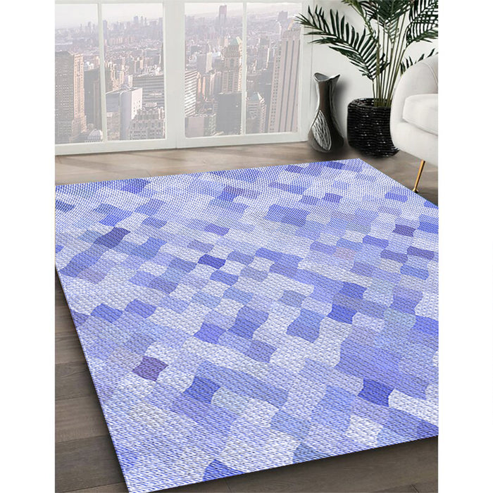 Patterned Sky Blue Rug in Family Room, pat2068blu