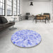 Round Patterned Sky Blue Rug in a Office, pat2068blu