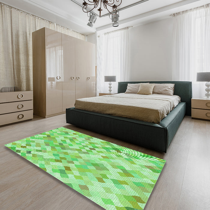 Round Machine Washable Transitional Jade Green Rug in a Office, wshpat2068grn