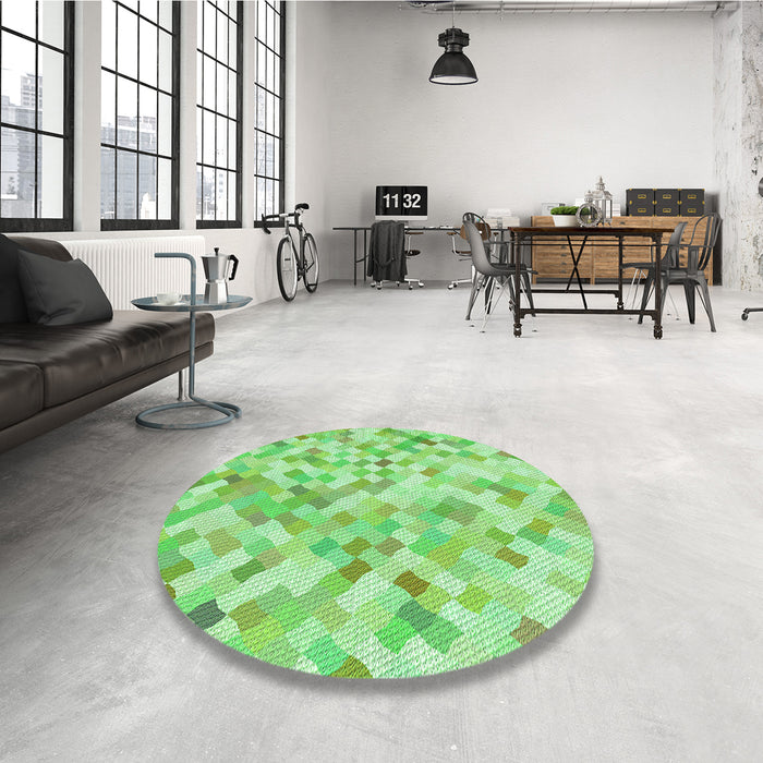 Round Patterned Jade Green Rug in a Office, pat2068grn