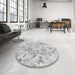 Round Patterned Gunmetal Gray Rug in a Office, pat2068gry