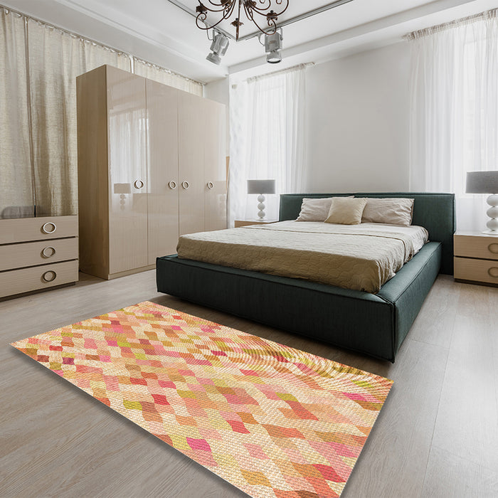 Round Machine Washable Transitional Orange Rug in a Office, wshpat2068org