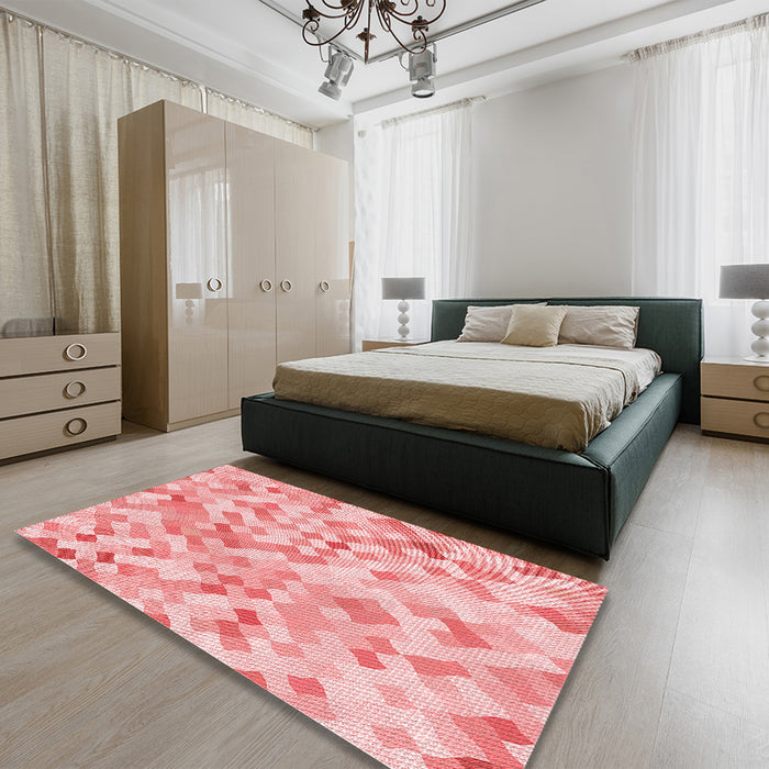 Patterned Red Rug in a Bedroom, pat2068rd