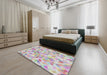 Patterned White Gold Modern Rug in a Bedroom, pat2068