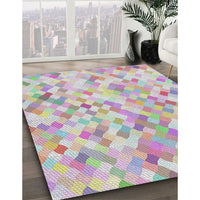 Patterned White Gold Modern Rug, pat2068