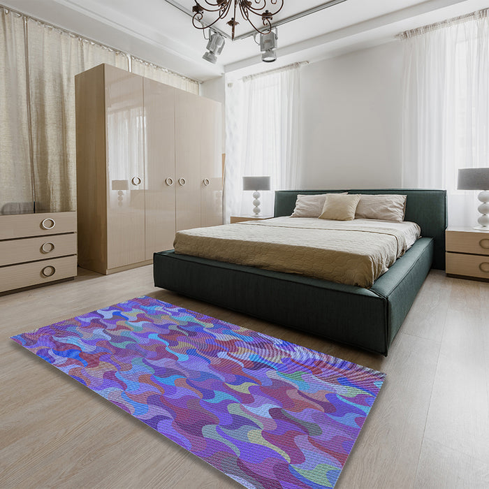 Patterned Blue Rug in a Bedroom, pat2069lblu