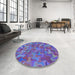 Round Patterned Blue Rug in a Office, pat2069lblu