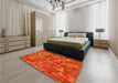 Patterned Neon Orange Rug in a Bedroom, pat2069yw